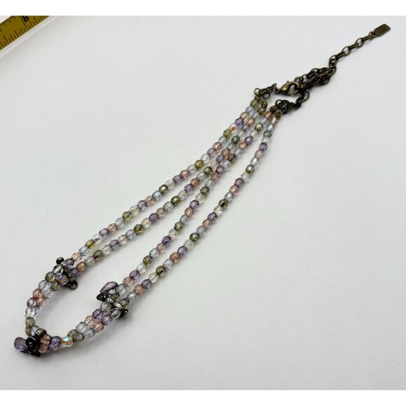 1928 Multicolor Beaded Choker Necklace With Bronze Chain Floral Accents - Picture 2 of 11